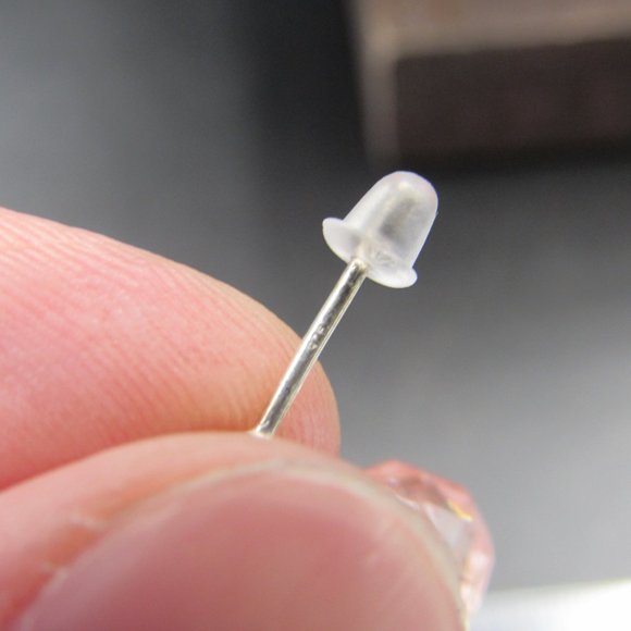 Sterling Silver Cut Peach Glass Earrings Vintage - Picture 4 of 6